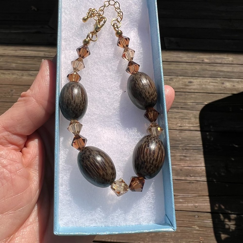 Touchstone Crystal Lotus Seed Pod and Amber Crystal Bracelet - New in Box